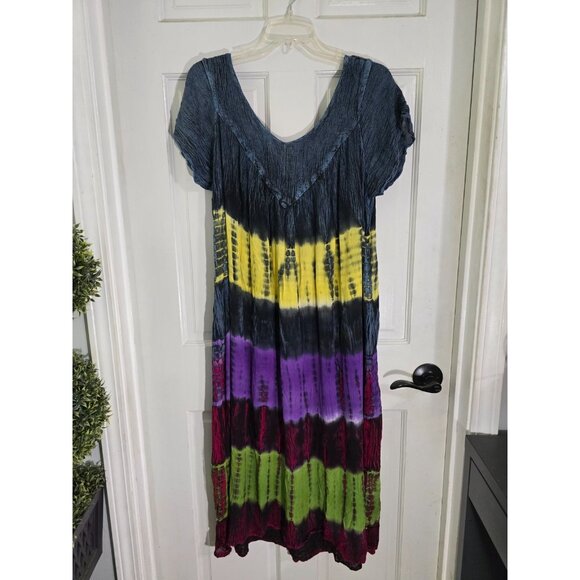 Riviera Sun Women's Multicolor Tie Dye Short Sleeve Dress Sequins Free Plus NWT - Picture 3 of 10